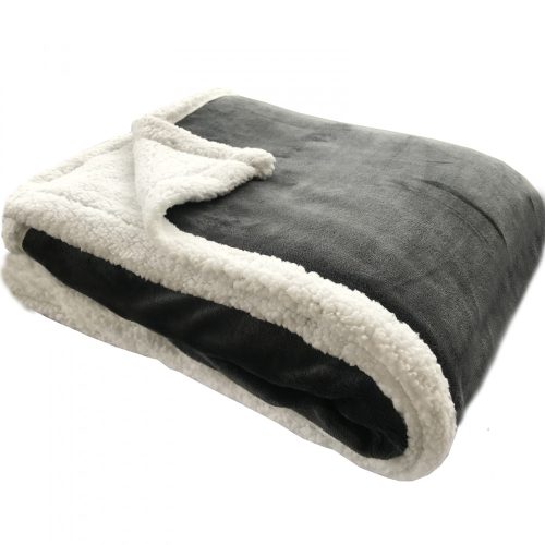 Patura reversibila din lana Sherpa Jemidi, 150 x 200 cm, Gri / Alb, Poliester, 55406.07