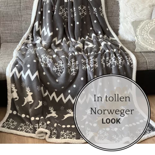 Patura reversibila din lana Sherpa Jemidi, 150 x 200 cm, Multicolor, Poliester, 55406.22.01