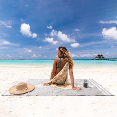 Prosop de plaja Homelevel, 90 x 180 cm, Gri / Alb, Bumbac / Poliester, 54897.01