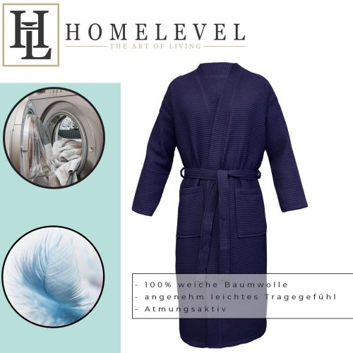 Halat de baie Waffle Pique unisex Homelevel, M, Albastru, Bumbac organic, 54916.04.2