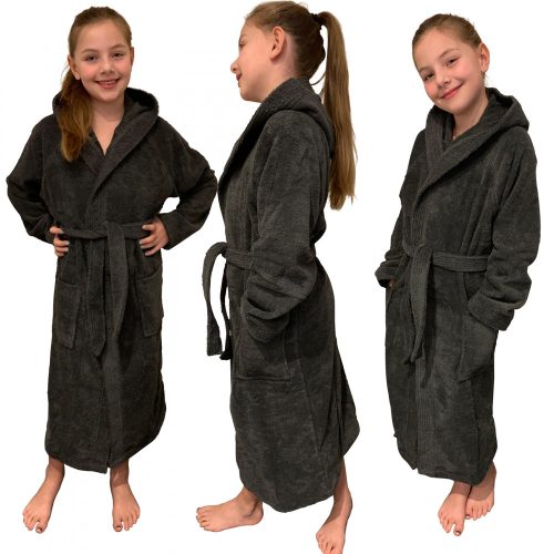 Halat de baie pentru copii Homelevel, 140, Gri, Bumbac organic, 54864.73.38