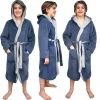 Halat de baie reversibil pentru copii Homelevel, 11-12 ani, Albastru / Gri, Poliester, 55056.2.04