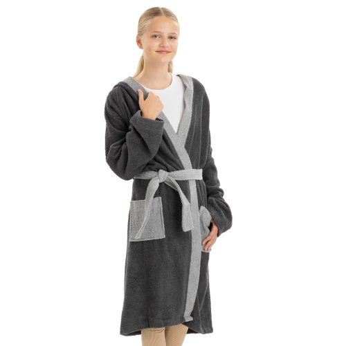 Halat de baie pentru copii Homelevel, 164, Gri, Bumbac organic, 54864.22.40