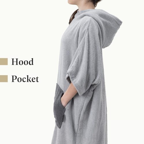 Poncho de baie pentru copii Homelevel, 10-13 ani, Gri, Bumbac organic, 54880.70.43