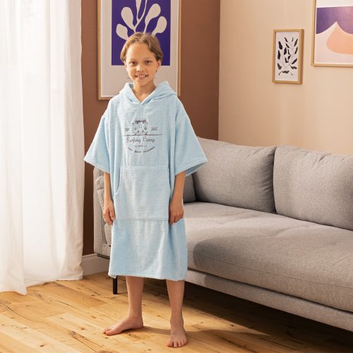 Poncho de baie pentru copii Homelevel, 6-9 ani, Albastru, Bumbac organic, 54976.42