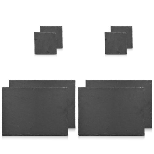 Set platouri ardezie Navaris, 4 placemats 32x23 cm + 4 coasters 10x10 cm, negru, ardezie/EVA