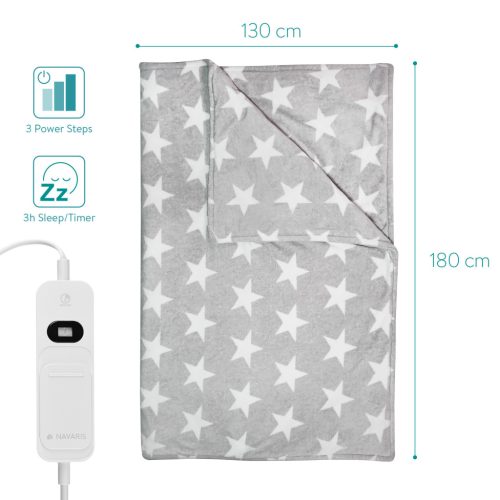 Patura electrica Navaris, 180x130 cm, model stele, material moale, gri/gri deschis, poliester