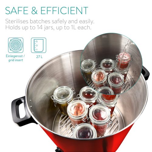 Fierbator electric Navaris, 27 L, pentru vin fiert si conservare, cu robinet, rosu, metal