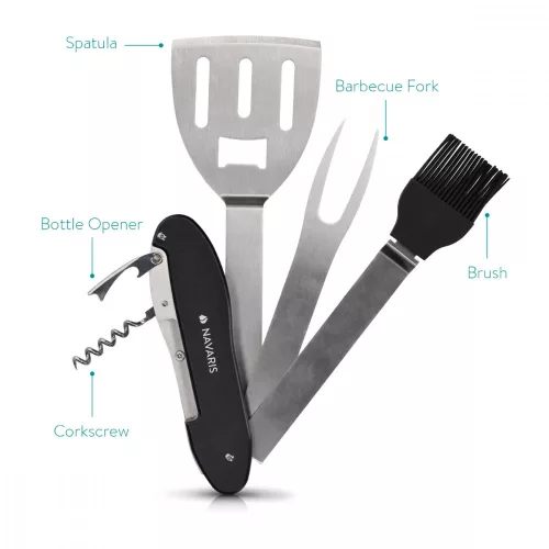 Set de ustensile pentru gratar din otel inoxidabil Navaris, 5 instrumente, 46478.01