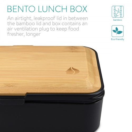 Set 2x Cutie pranz Bento Box cu tacamuri si capac din bambus, 47407.01.01