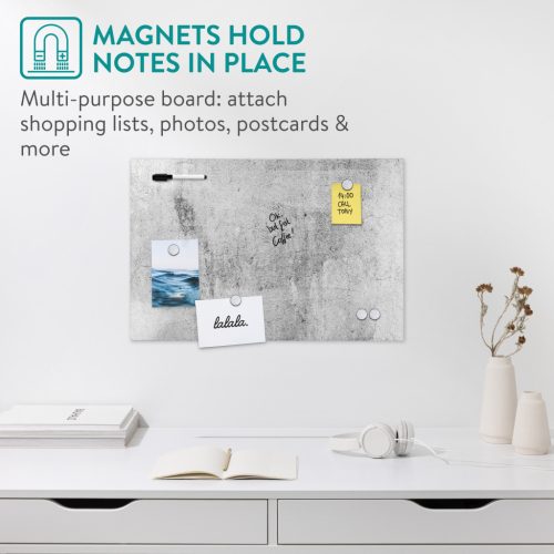 Tabla magnetica Navaris, 60x40 cm, design beton, marker si 5 magneti, multicolor, MDF