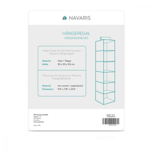 Organizator imbracaminte suspendat, 5 rafturi, 30 x 30 x 126 cm, 46267.22.1