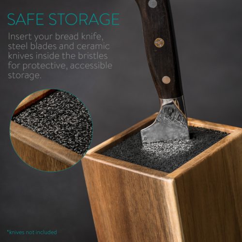 Suport cutite Navaris din lemn de acacia, cu perii de protectie, inclinat, 25x15x10,5 cm, 48460.01.2