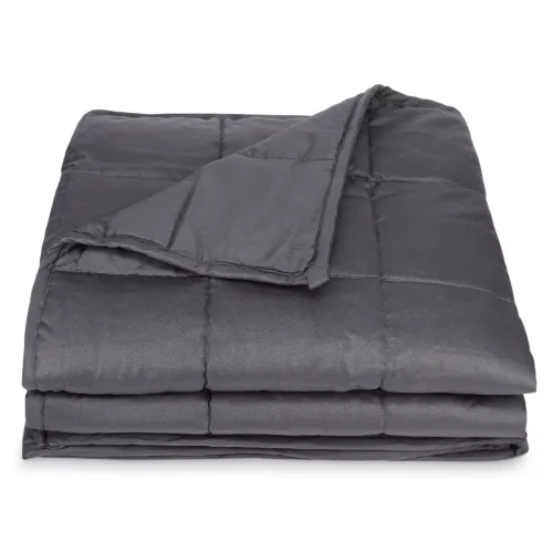Patura grea Navaris, 135x200 cm, 8.8 kg, cu perle de sticla, gri, sticla/poliester/bumbac