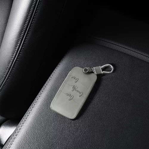 Husa Cheie Auto pentru Renault / Dacia - 4 Butoane - Keyless Go, Piele nabuc, Gri, 48565.09