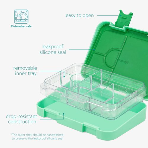 Cutie alimentara Navaris Bento Box, 4-6 compartimente, verde, plastic, 49877.01.07