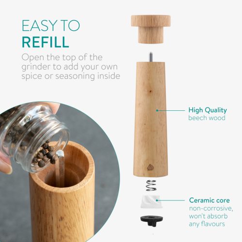 Set rasnite sare si piper Navaris, mecanism ceramic, 20.5x5.5 cm, maro, lemn