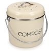 Cos de compost Navaris, 5 L, cu maner si filtru carbon activ, pentru bucatarie, crem, metal