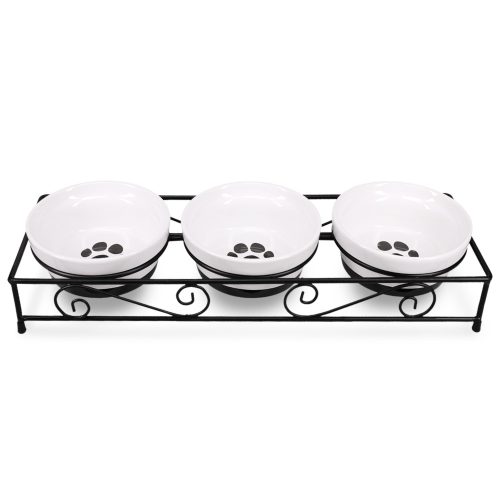 Set 3 Boluri din ceramica pentru caini si pisici Navaris cu suport metalic, 320 ml, 46947.2