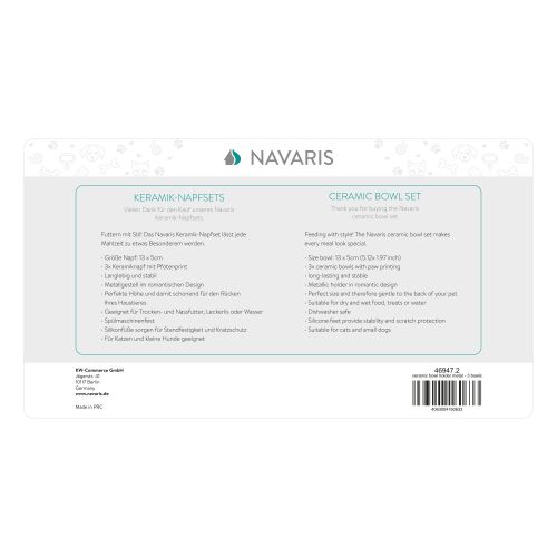 Set 3 Boluri din ceramica pentru caini si pisici Navaris cu suport metalic, 320 ml, 46947.2