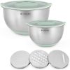 Set 2 boluri metalice multifunctionale cu capac Navaris, 20 cm si 24 cm, 3 razatori, Antiderapant, Inox, Argintiu/Verde, 49210.02.71