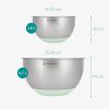 Set 2 boluri metalice multifunctionale cu capac Navaris, 20 cm si 24 cm, 3 razatori, Antiderapant, Inox, Argintiu/Verde, 49210.02.71