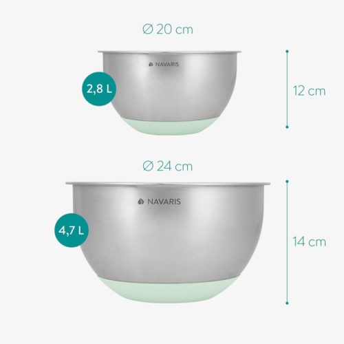 Set 2 boluri metalice multifunctionale cu capac Navaris, 20 cm si 24 cm, 3 razatori, Antiderapant, Inox, Argintiu/Verde, 49210.02.71