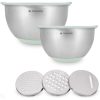 Set 2 boluri metalice multifunctionale cu capac Navaris, 20 cm si 24 cm, 3 razatori, Antiderapant, Inox, Argintiu/Verde, 49210.02.71
