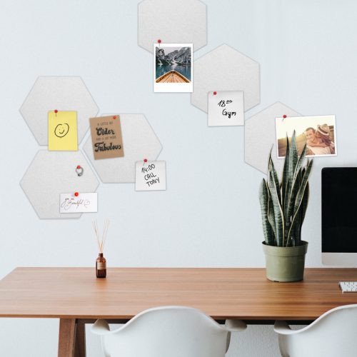 Set 6 panouri hexagonale Navaris pentru mesaje, 15x17,7 cm, cu pini si banda adeziva, 46230.05
