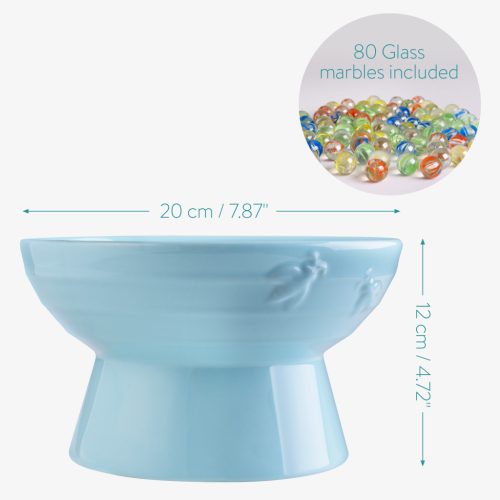 Statie de apa pentru albine Navaris, cu 80 bile de sticla, alb/albastru, ceramica, 52987.37