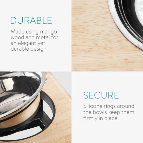 Statie de hranire reglabila cu 2 boluri pentru caini si pisici Navaris, 450 ml, 51387.1.02