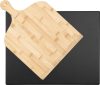 Set Piatra pizza smaltuita 30x38cm si lopata pizza din bambus, Navaris, Negru/Bej, 51246.01.02