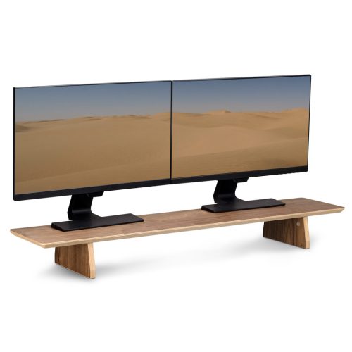 Suport dublu pentru monitoare Navaris, 109x23x12 cm, 50 kg, maro, lemn