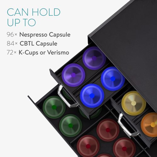 Suport pentru capsule de cafea Navaris cu 4 sertare, Universal, 2 Nivele, Negru, 54092.01