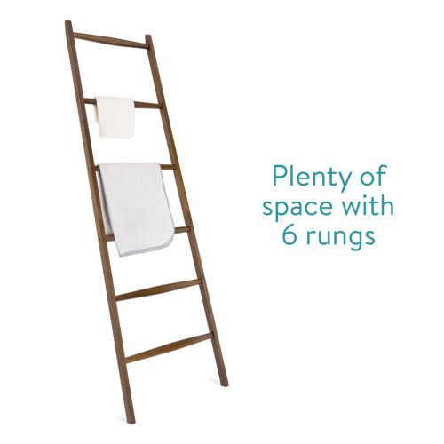 Scara suport prosoape Navaris, 170x56x3 cm, fara gaurire, maro/maro inchis, silicon/bambus