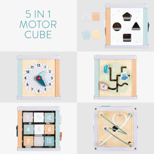 Cub activitati 5 in 1 Navaris din lemn, labirint + sortator + abac, 38x20x20 cm, multicolor, lemn