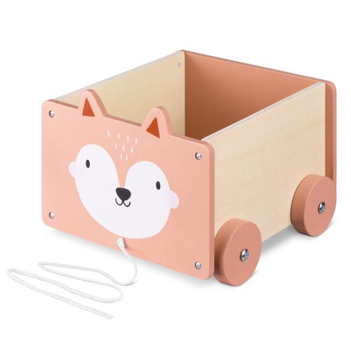 Cutie depozitare jucarii cu roti Navaris, model vulpe, 26.4x20x25.8 cm, maro, textil/plastic