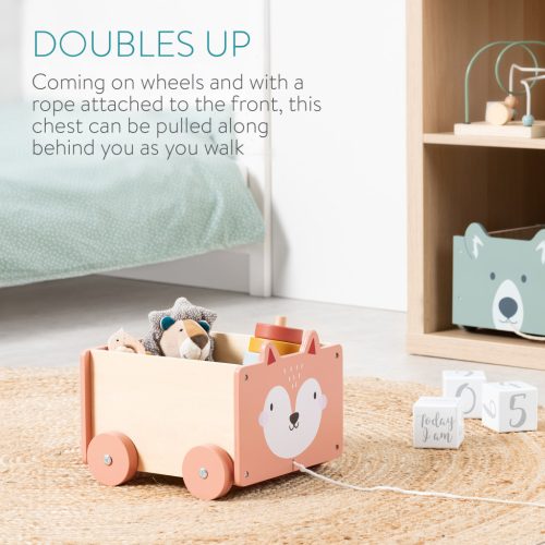 Cutie depozitare jucarii cu roti Navaris, model vulpe, 26.4x20x25.8 cm, maro, textil/plastic