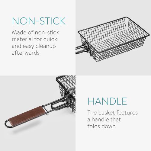 Cos pentru gratar antiaderent din otel inoxidabil Navaris cu maner si penseta, 54517.01