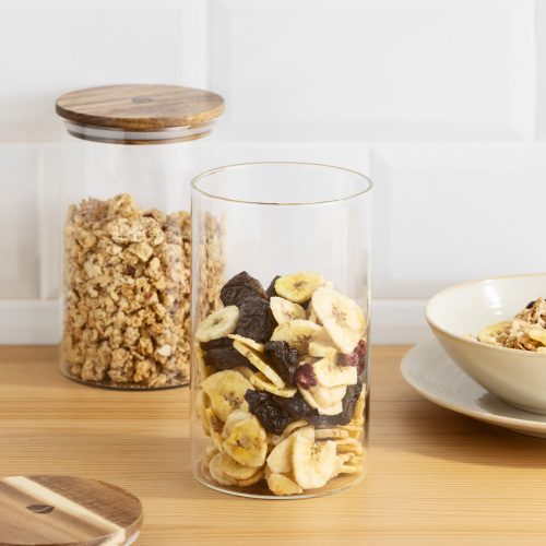 Set 3 Borcane de depozitare cu capac din lemn de salcam Navaris, 1000 ml, 54691.02.03