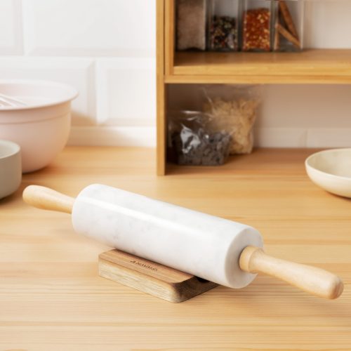 Sucitor Navaris, marmura alba, 41x6 cm, stand lemn dublu, greutate 1.565 kg, elegant, alb, lemn