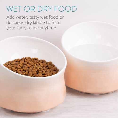 Set 2 Boluri inalte de ceramica pentru pisici si caini Navaris cu covoras, 250 ml, 53300.60