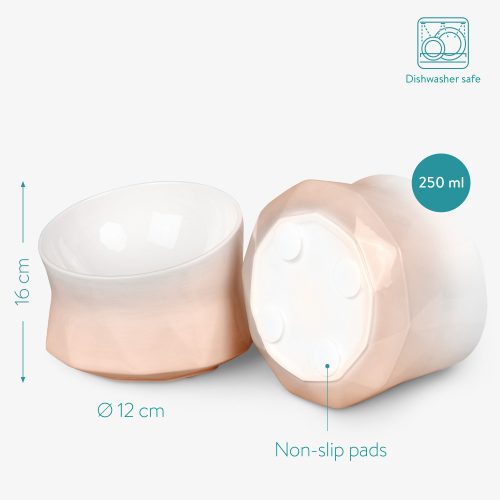 Set 2 Boluri inalte de ceramica pentru pisici si caini Navaris cu covoras, 250 ml, 53300.60