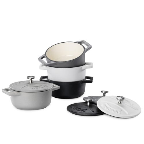 Set 4 Mini Oale din fontă Navaris, 10.5 cm, 290 ml, pentru cuptor si plita, negru/alb, 49079.04.03