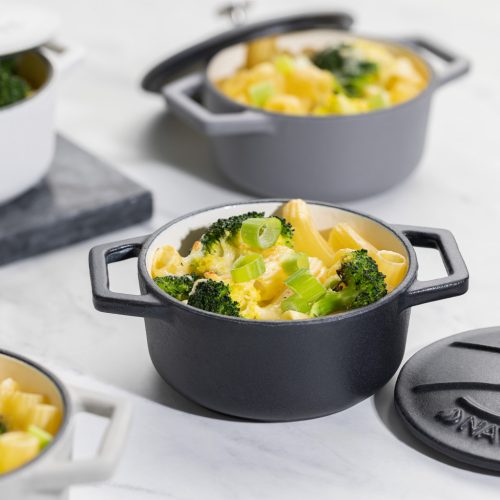 Set 4 Mini Oale din fontă Navaris, 10.5 cm, 290 ml, pentru cuptor si plita, negru/alb, 49079.04.03