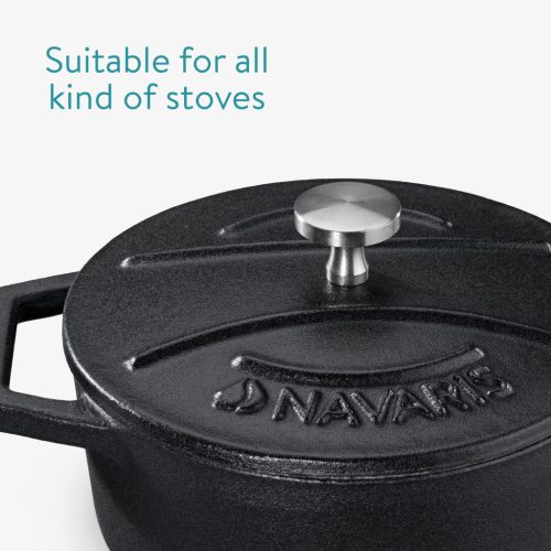 Set 4 Mini Oale din fontă Navaris, 10.5 cm, 290 ml, pentru cuptor si plita, negru/alb, 49079.04.03