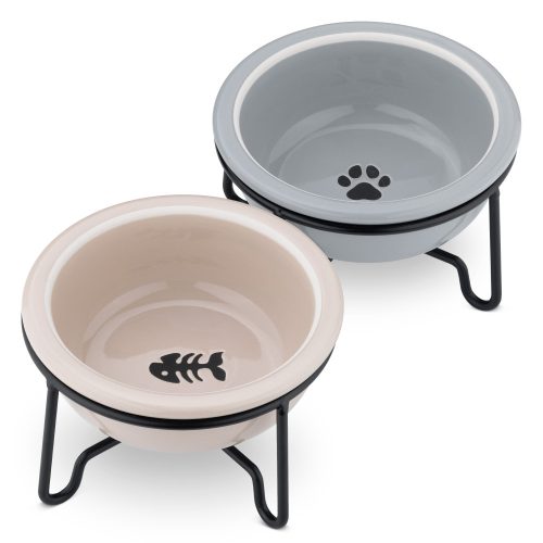 Set 2 Boluri de ceramica cu suport metalic Navaris, 380 ml, 55724.11