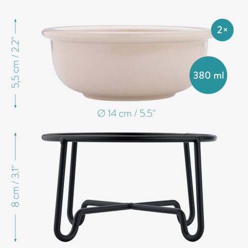 Set 2 Boluri de ceramica cu suport metalic Navaris, 380 ml, 55724.11