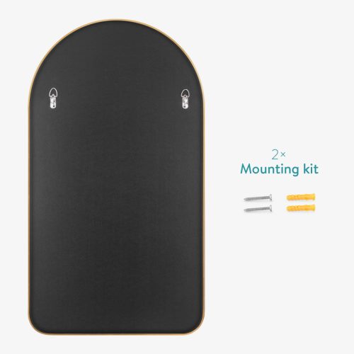 Oglinda de perete Navaris arcuita, 45x80 cm, montaj inclus, auriu, aluminiu/sticla