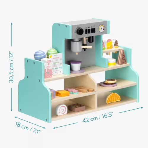 Set joc Magazin de cafea din lemn Navaris, 27 accesorii, 42 x 30, 5 x 18, 1 cm, 18 + luni, maro, lemn